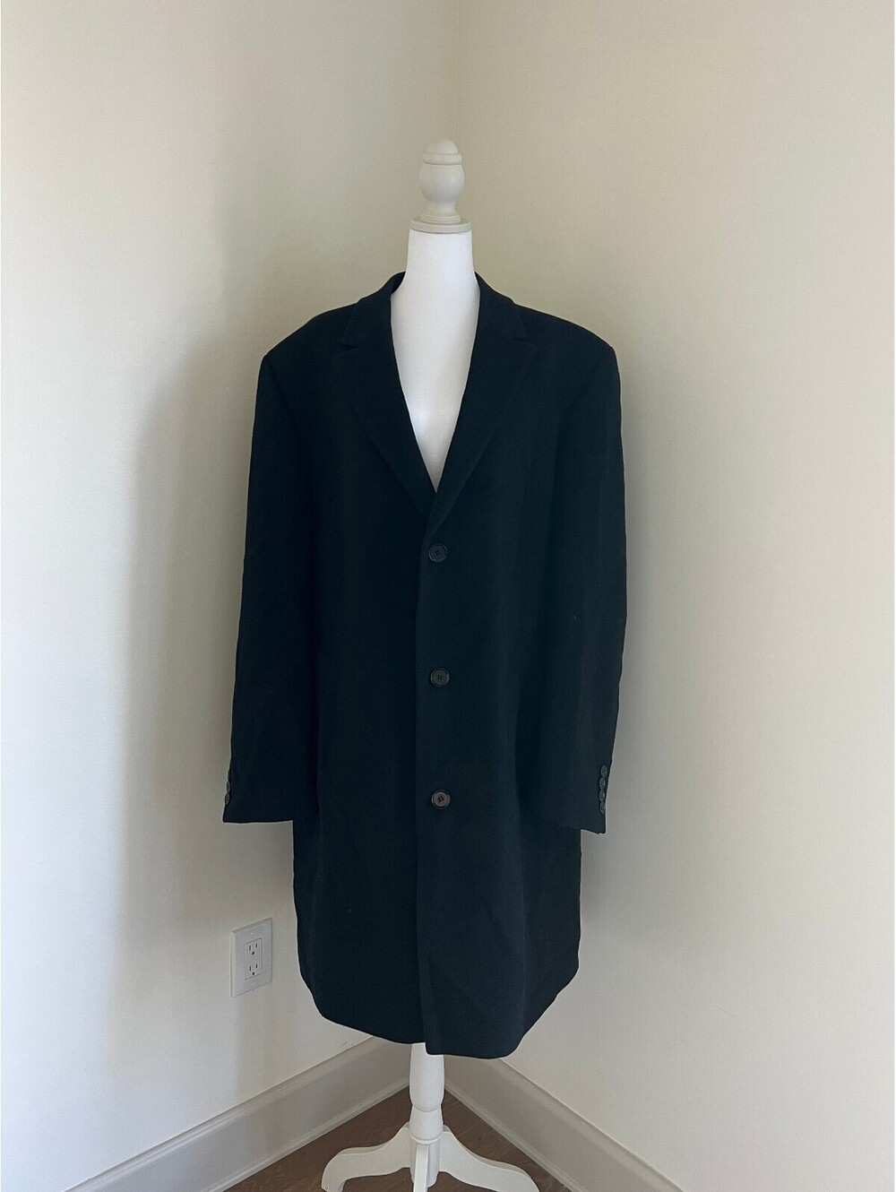 Calvin Klein - Men's Black Wool Overcoat, Size XL